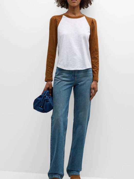 Veronica Beard Tops - Veronica Beard Jeans Mason Baseball Tee Puff Sleeve T-Shirt Top Rust White Small